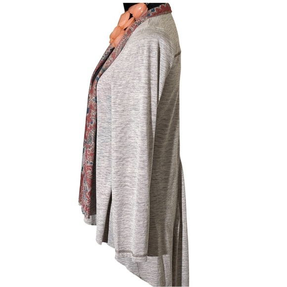 ONE WORLD BEIGE LIGHTWEIGHT CARDIGAN WITH FLORAL PRINT TRIM SZ LG EUC - Picture 3 of 12